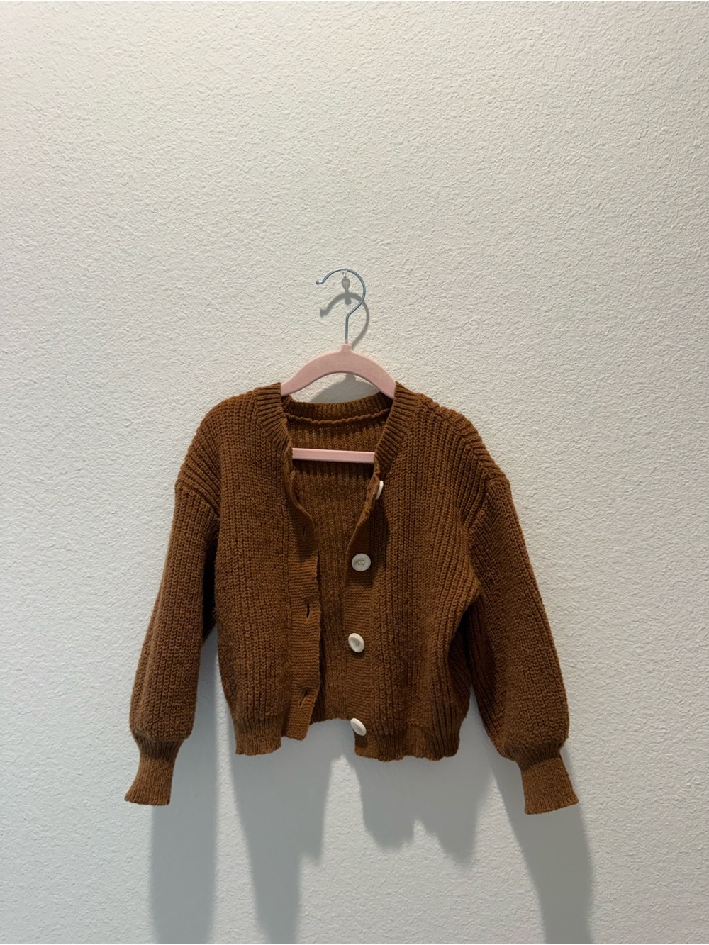 SHEIN Kids Brown Chunky Knit Button Cardigan